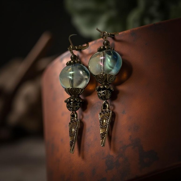Handmade Boho Bronze Earrings with Iridescent Czech Glass | Gift Ready | Artisan - Picture 6 of 9